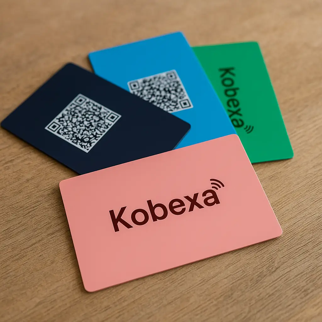 All Kobexa digital business cards showcasing different colors and designs