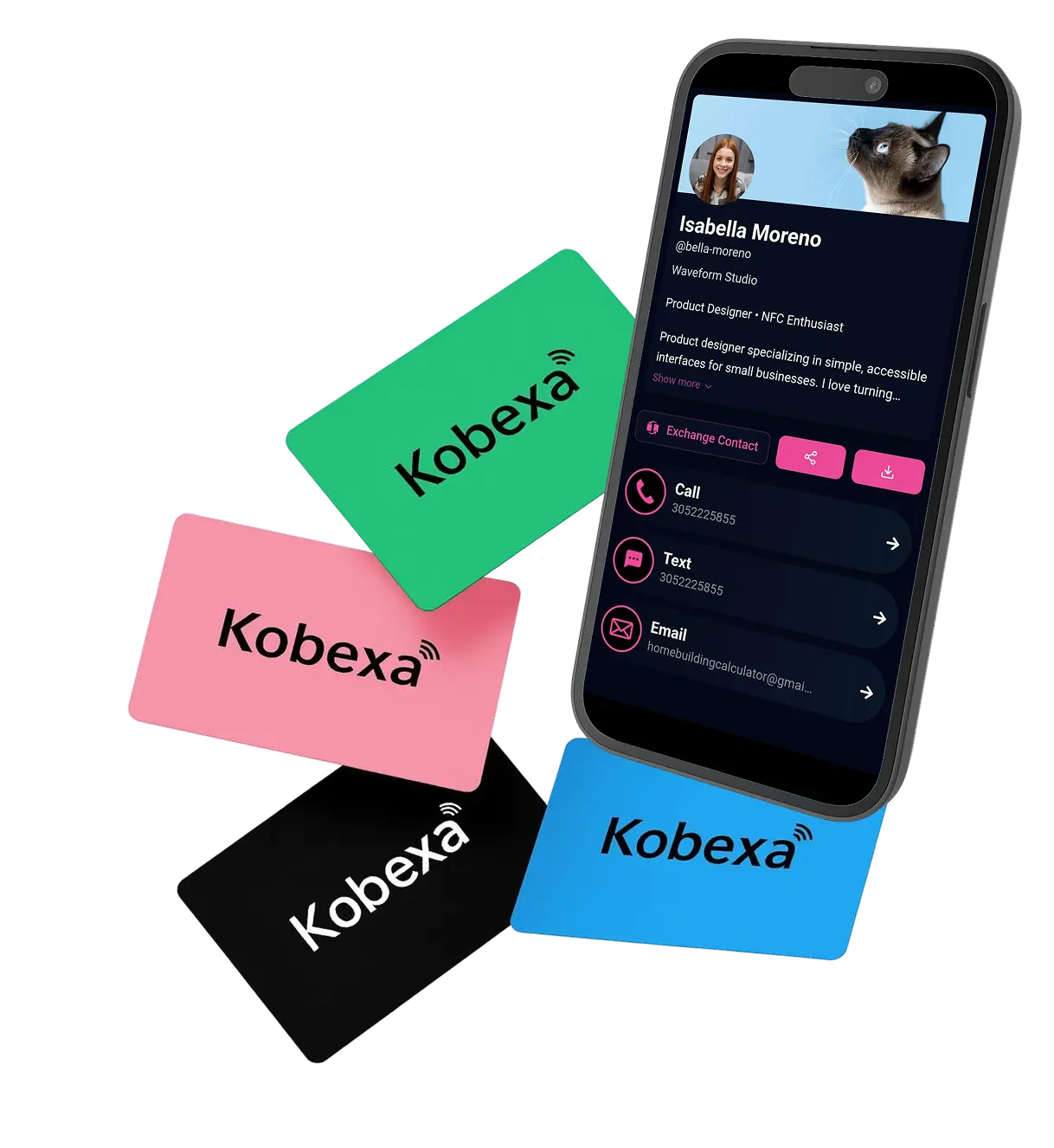 Kobexa NFC business cards in various colors